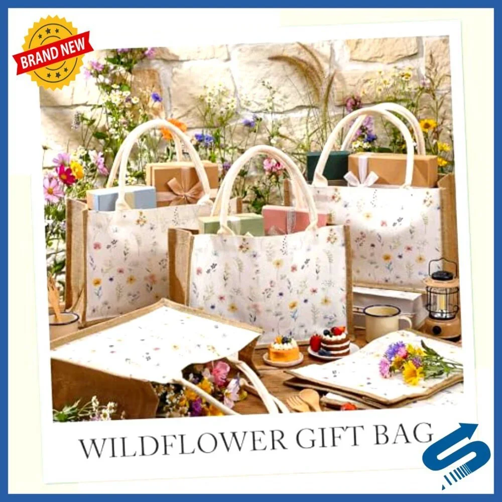 Large Floral Burlap Tote Bags Reusable Grocery Shopping Gift Party Wedding